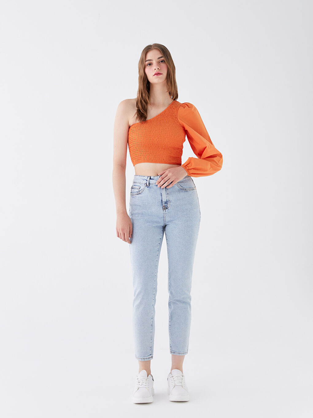 XSIDE Tek Omuz Düz Uzun Kollu Crop Kadın Bluz -S3HJ01Z8-V5J