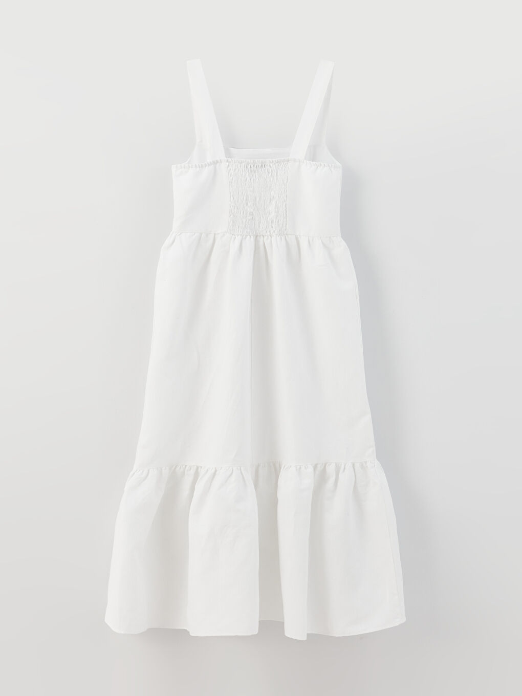 Beyaz Kare Yaka Düz Askılı Keten Karışımlı Kadın Elbise-8