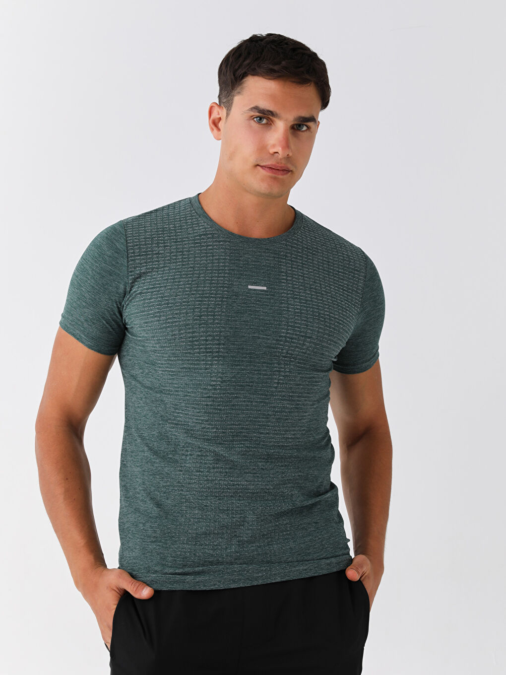 Yeşil Bisiklet Yaka Kısa Kollu Erkek Spor Tişört