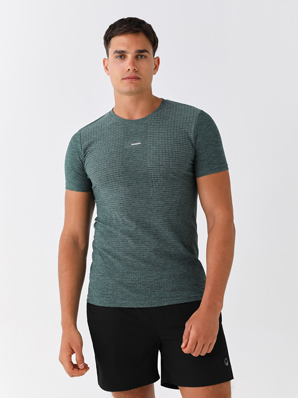 Yeşil Bisiklet Yaka Kısa Kollu Erkek Spor Tişört-1