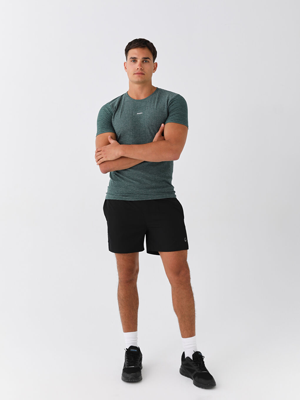 Yeşil Bisiklet Yaka Kısa Kollu Erkek Spor Tişört-2