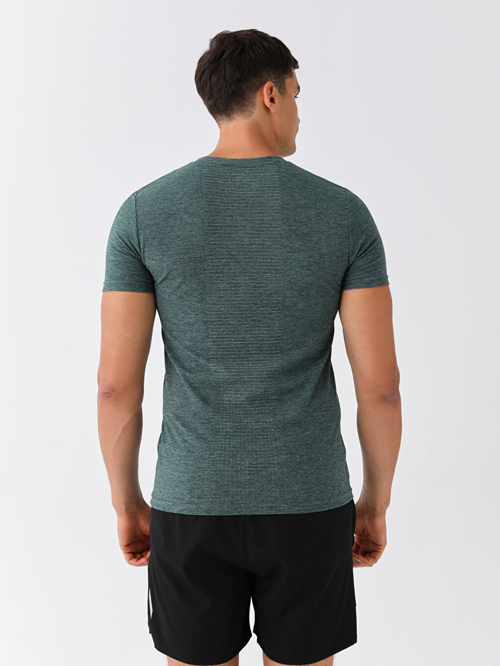 Yeşil Bisiklet Yaka Kısa Kollu Erkek Spor Tişört-4