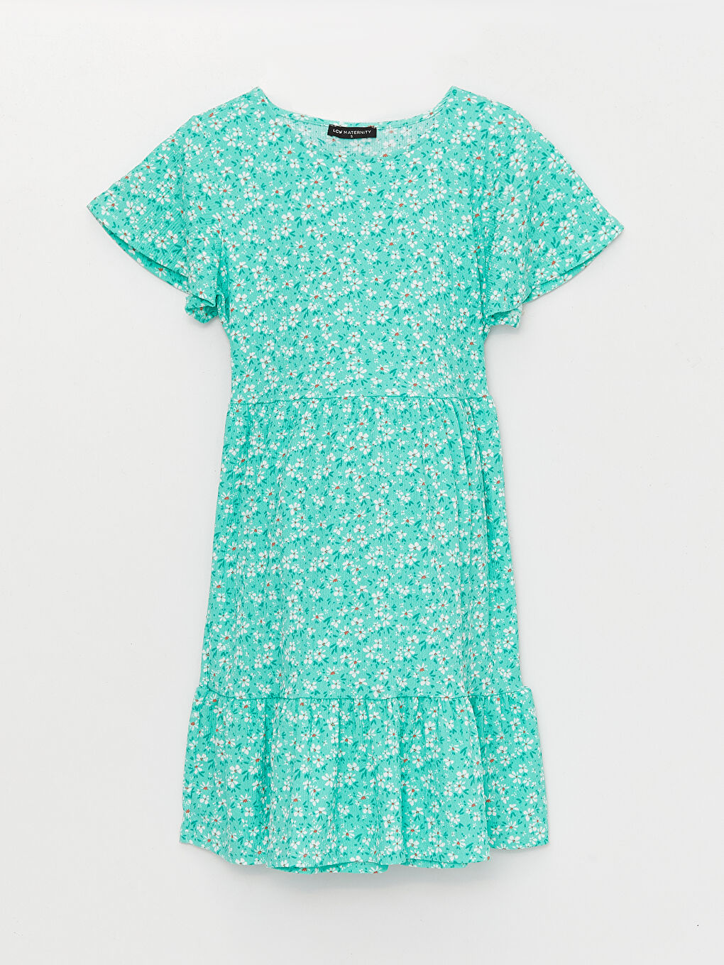 Crew Neck Floral Short Sleeve Crinkled Maternity Dress -S3HJ22Z8-LRR