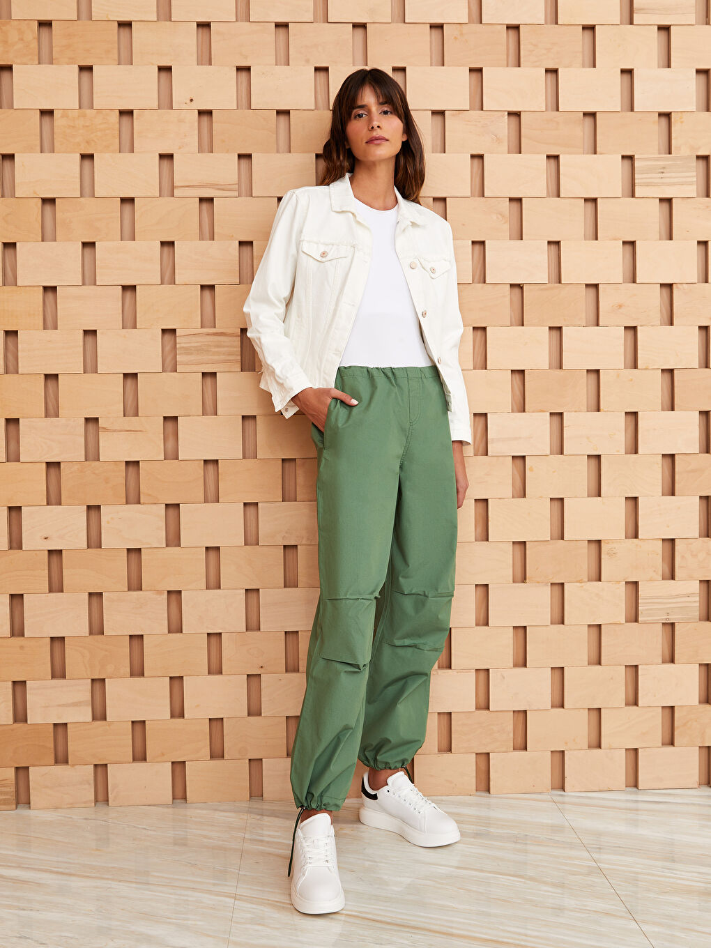 Women's Elasticated Waist Plain Parachute Trousers