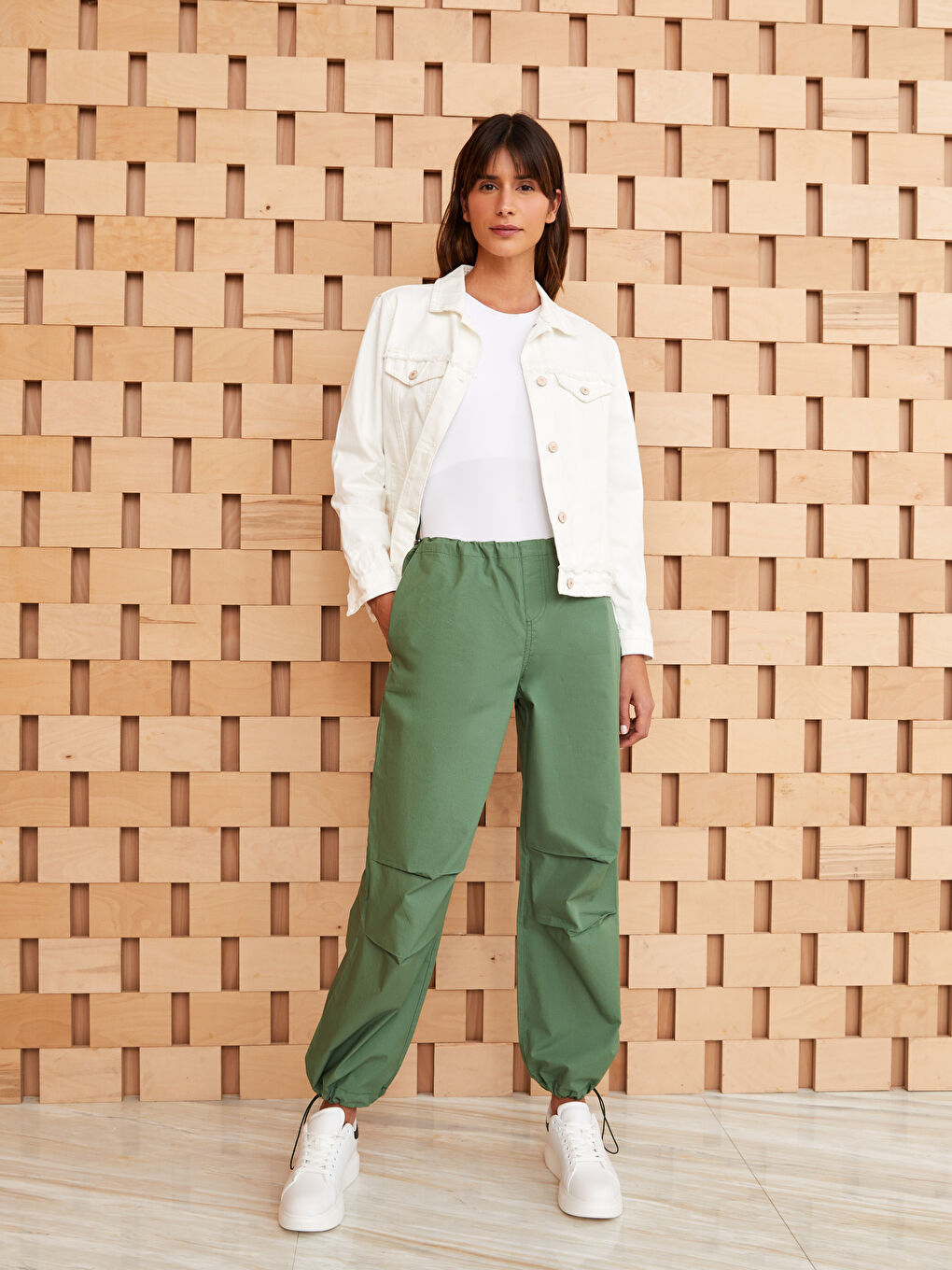 Women's Elasticated Waist Plain Parachute Trousers-1