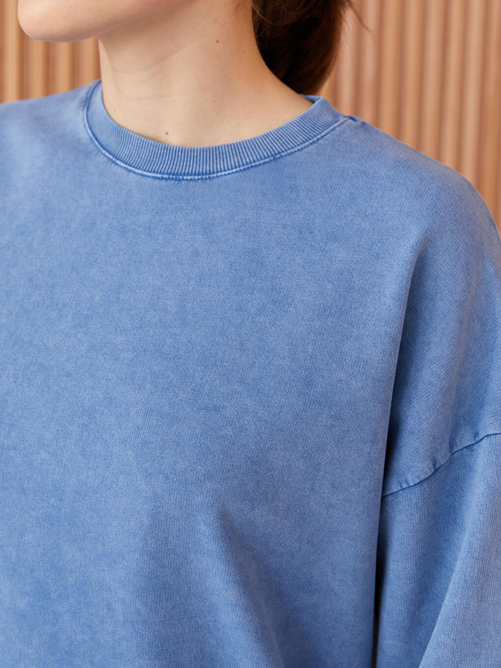 Mavi Bisiklet Yaka Düz Oversize Kadın Sweatshirt Tunik-3