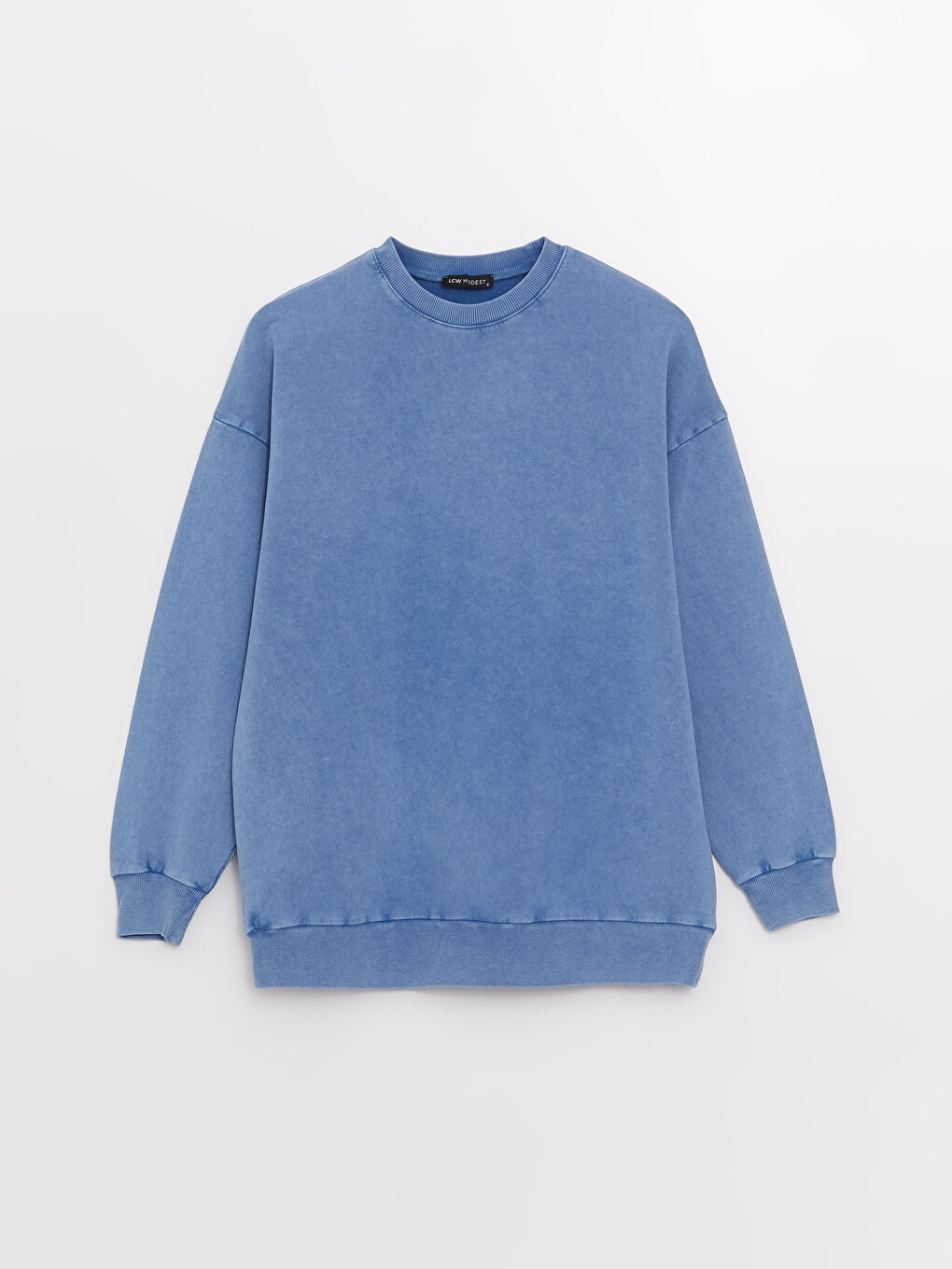 Mavi Bisiklet Yaka Düz Oversize Kadın Sweatshirt Tunik-5