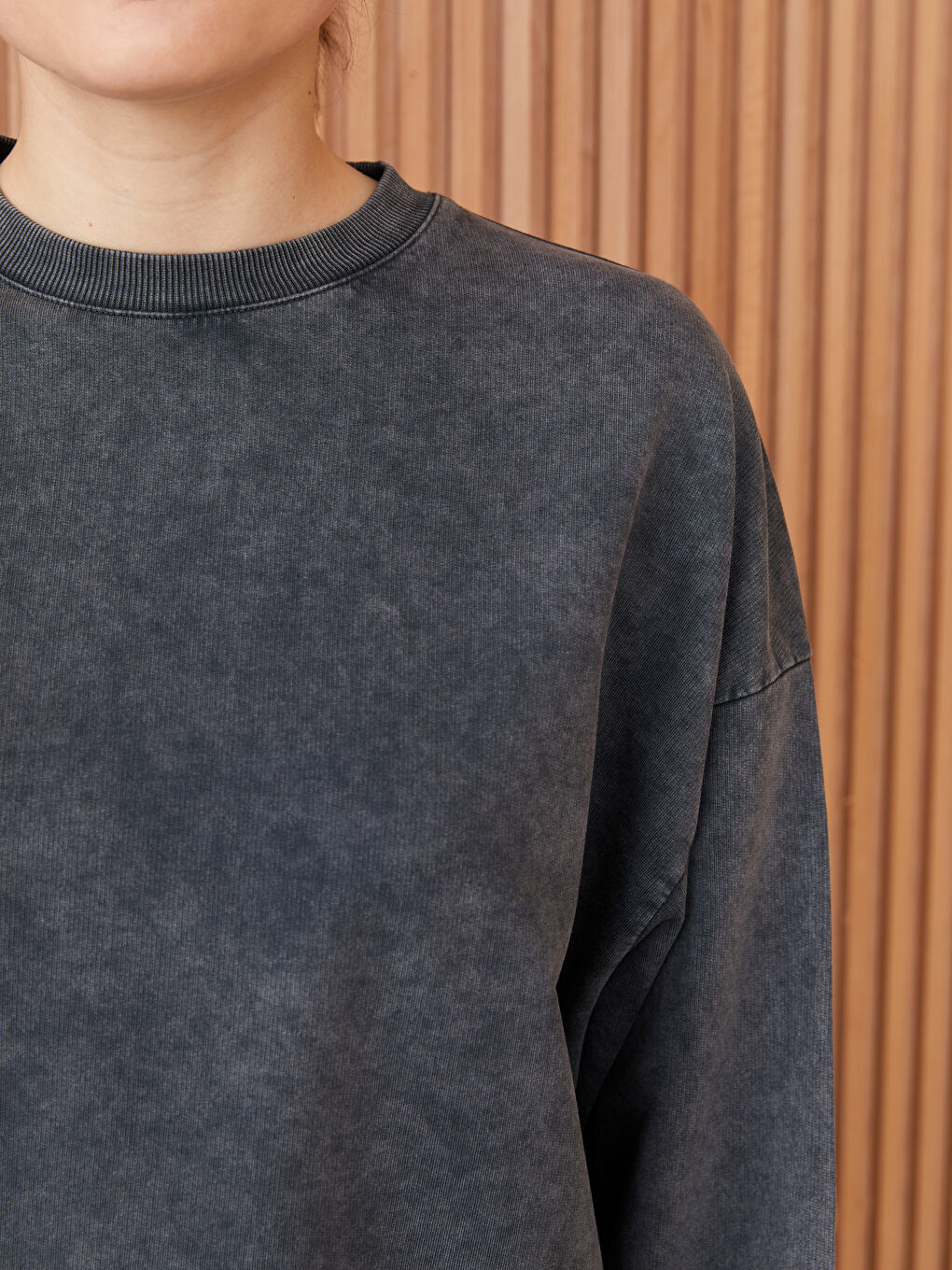 Antrasit Bisiklet Yaka Düz Oversize Kadın Sweatshirt Tunik-3