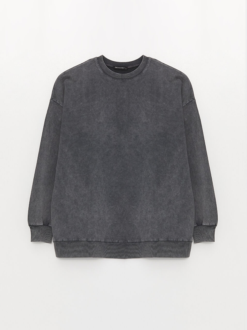 Antrasit Bisiklet Yaka Düz Oversize Kadın Sweatshirt Tunik-5