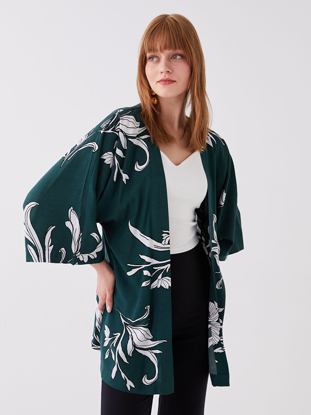 Shawl Collar Patterned Oversize Women's Kimono-1