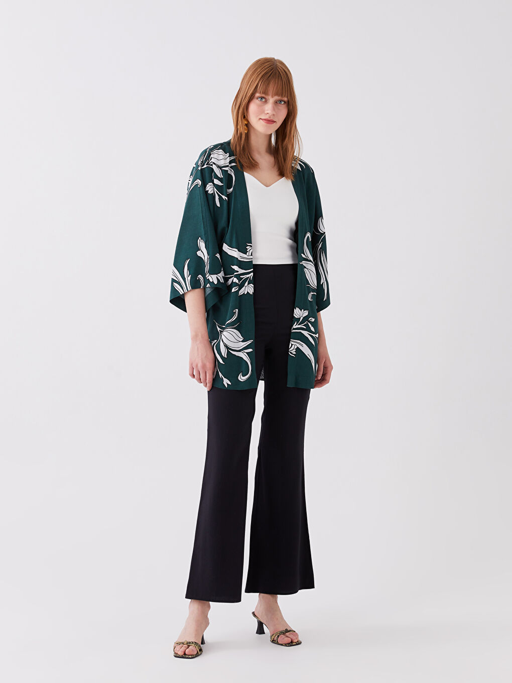 Shawl Collar Patterned Oversize Women's Kimono-2