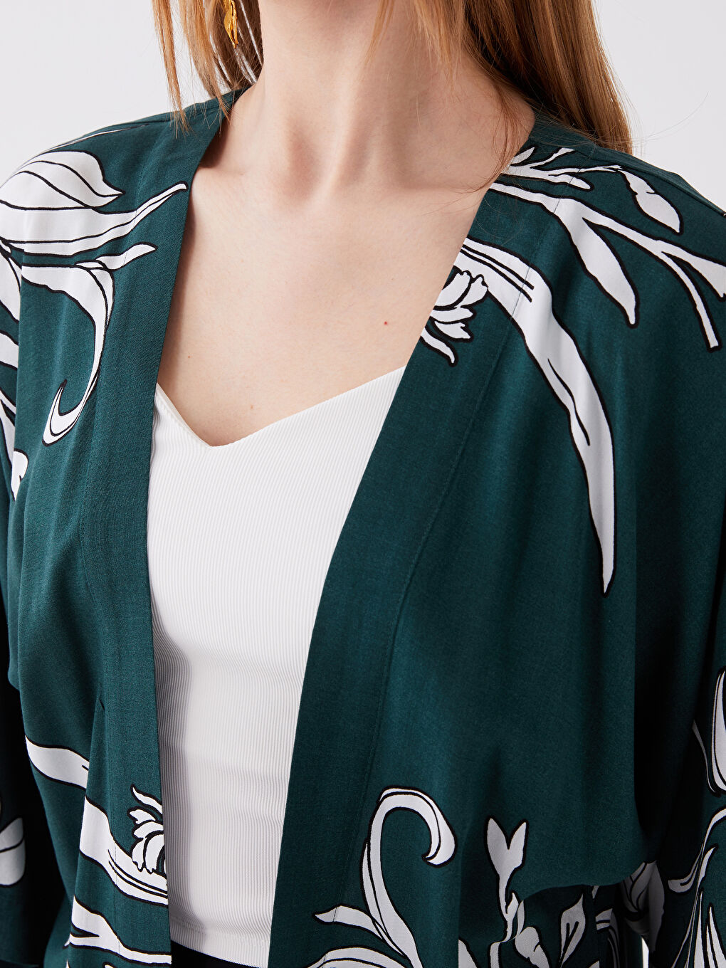 Shawl Collar Patterned Oversize Women's Kimono-3