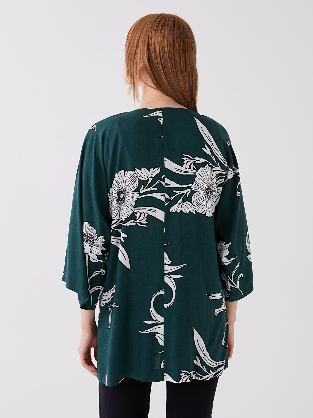 Shawl Collar Patterned Oversize Women's Kimono-4