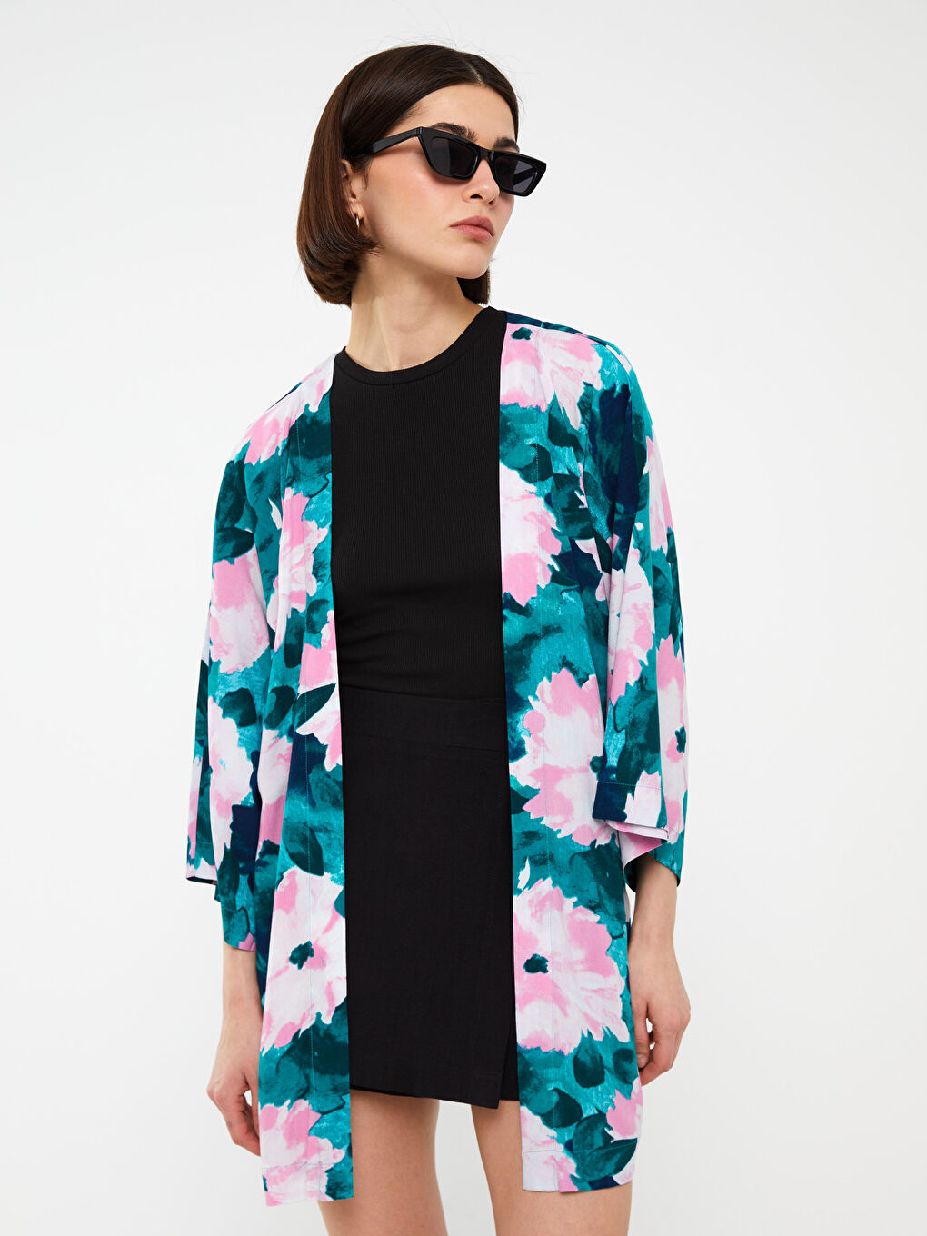 LCW Vision Shawl Collar Patterned Oversize Women's Kimono -S3HJ52Z8-LT9