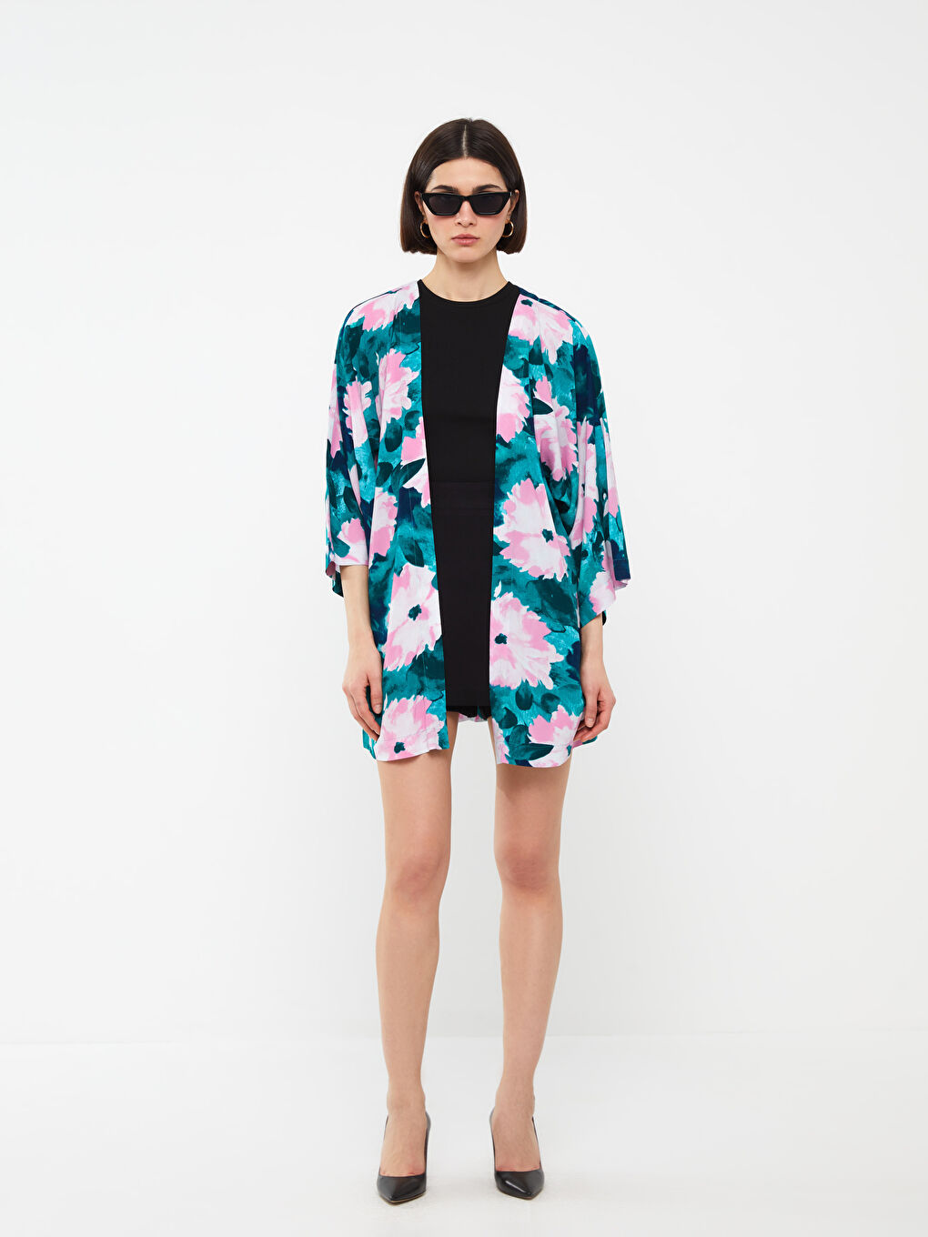 LCW Vision Shawl Collar Patterned Oversize Women's Kimono -S3HJ52Z8-LT9