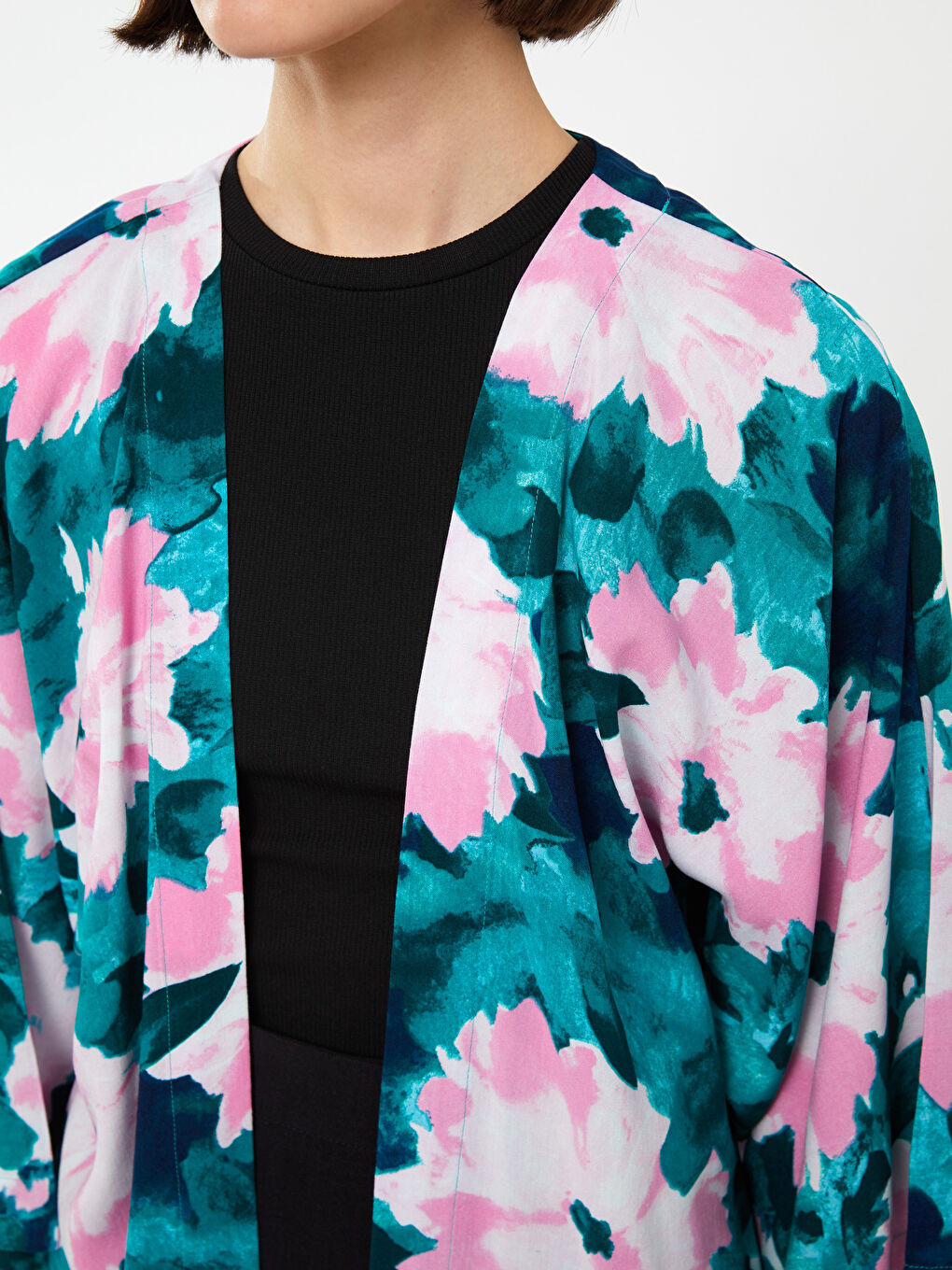 LCW Vision Shawl Collar Patterned Oversize Women's Kimono -S3HJ52Z8-LT9