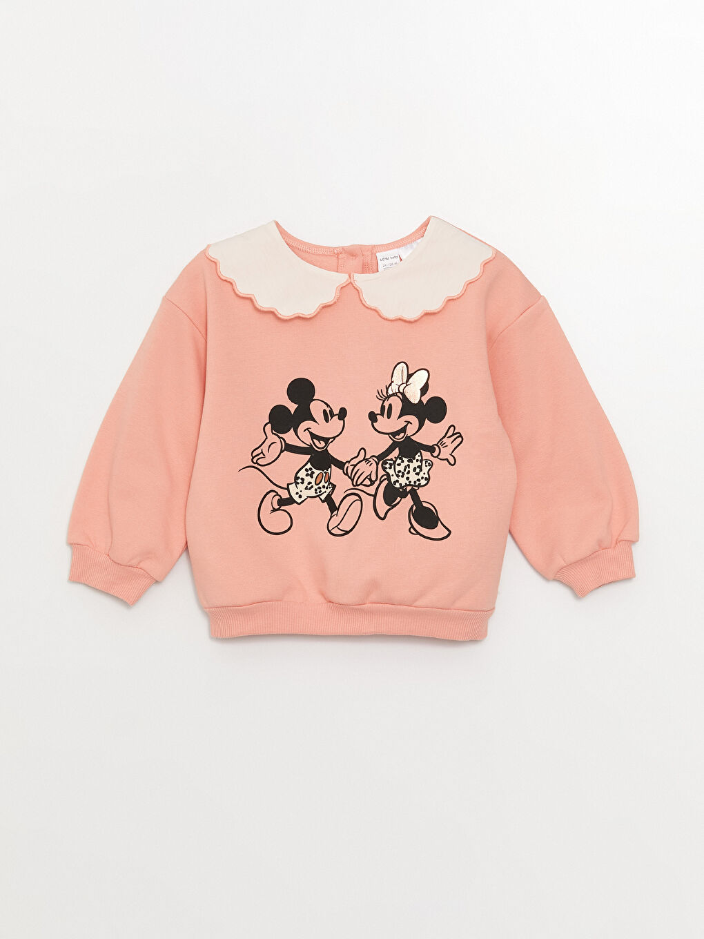 Бебе жағалы ұзын жеңді минни маус принтті қыз балаға арналған свитшот