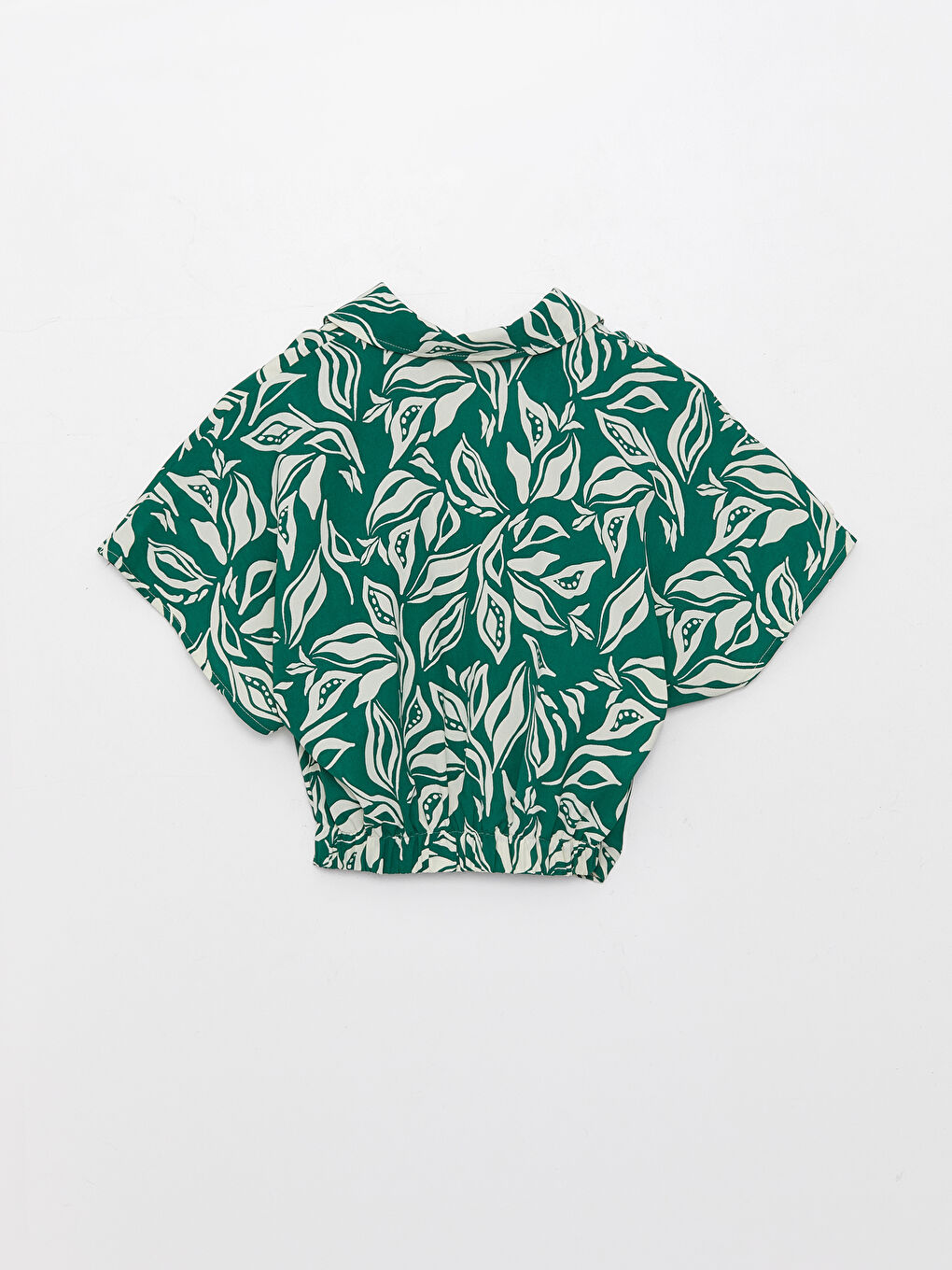 Shirt Collar Patterned Short Sleeve Crop Women's Blouse-6