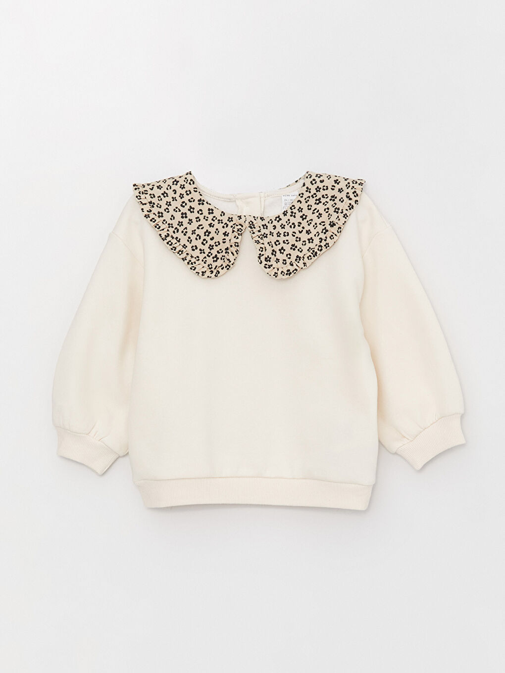 Ekru Bebe Yaka Uzun Kollu Kız Bebek Sweatshirt