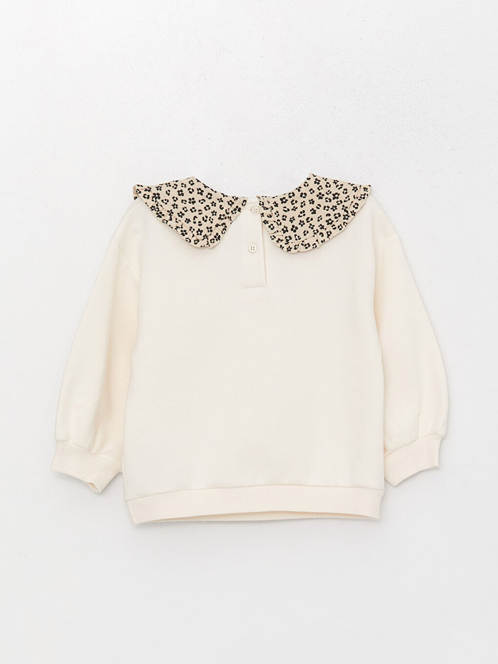Ekru Bebe Yaka Uzun Kollu Kız Bebek Sweatshirt-1