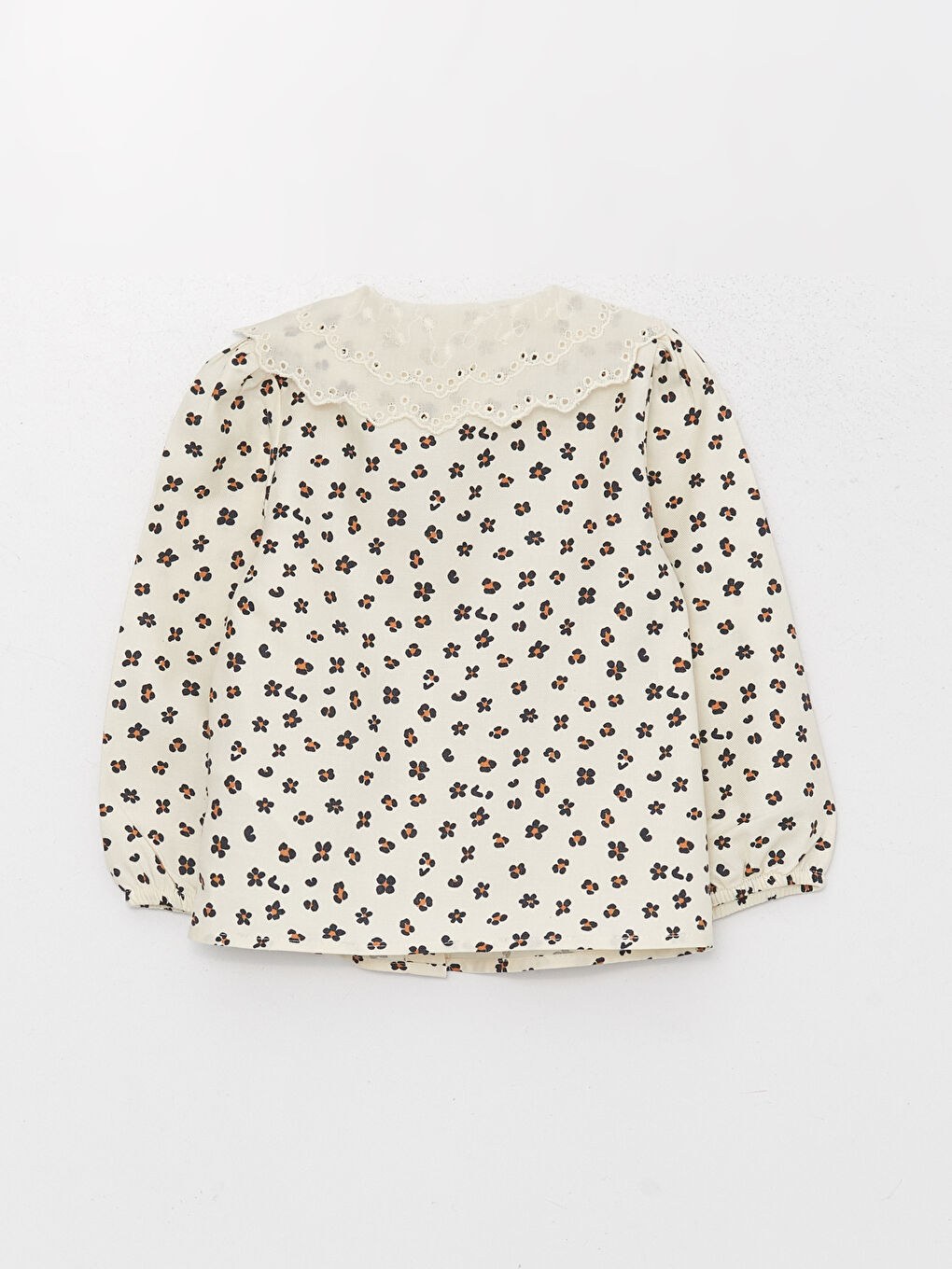 Ekru Bebe Yaka Uzun Kollu Desenli Kız Bebek Gömlek-1