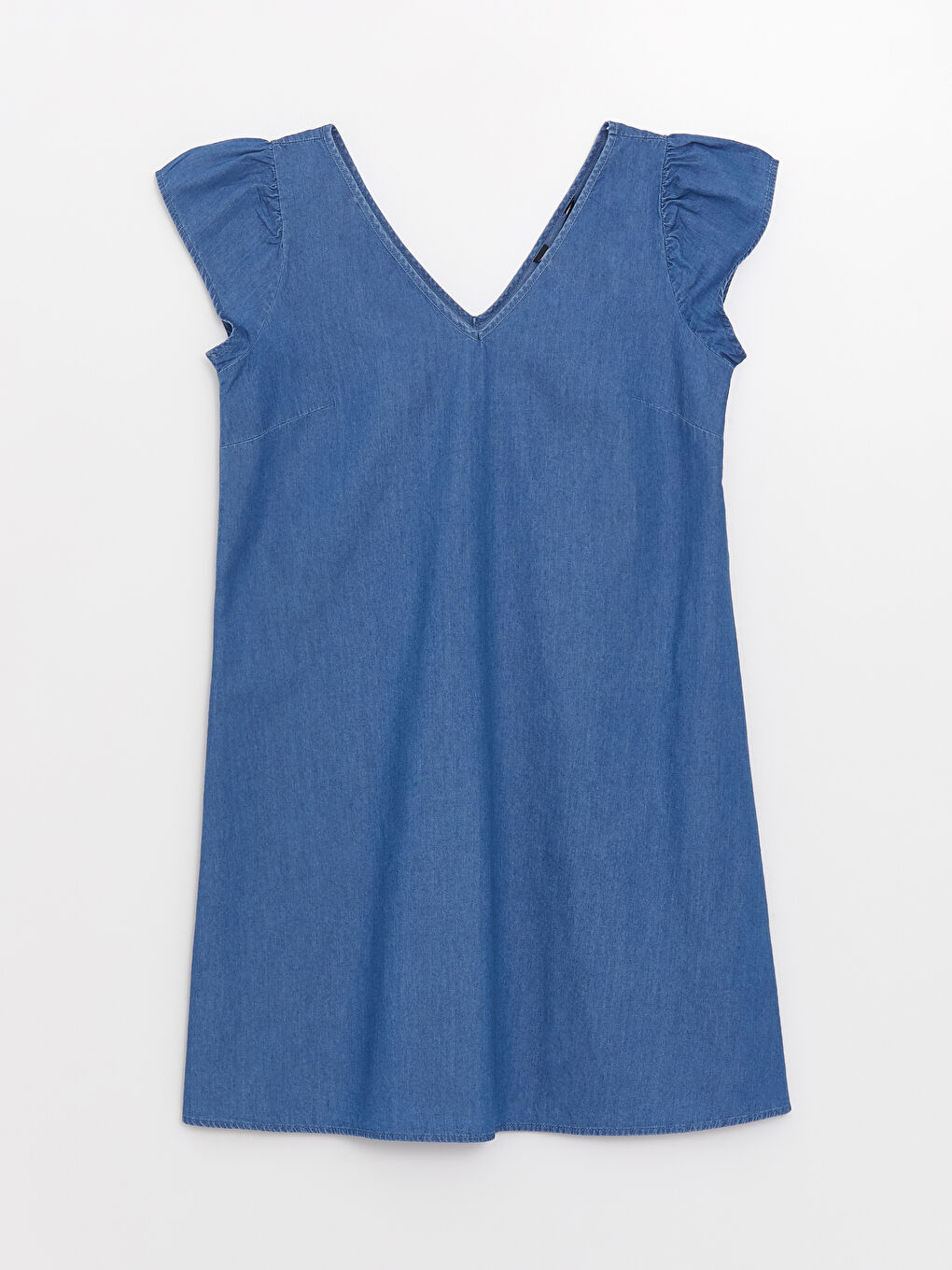 فستان جينز عنق V فورم كم قصير واسع نساء-5