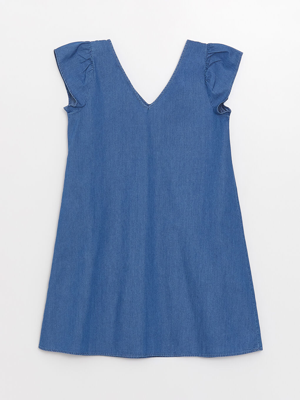 فستان جينز عنق V فورم كم قصير واسع نساء-6