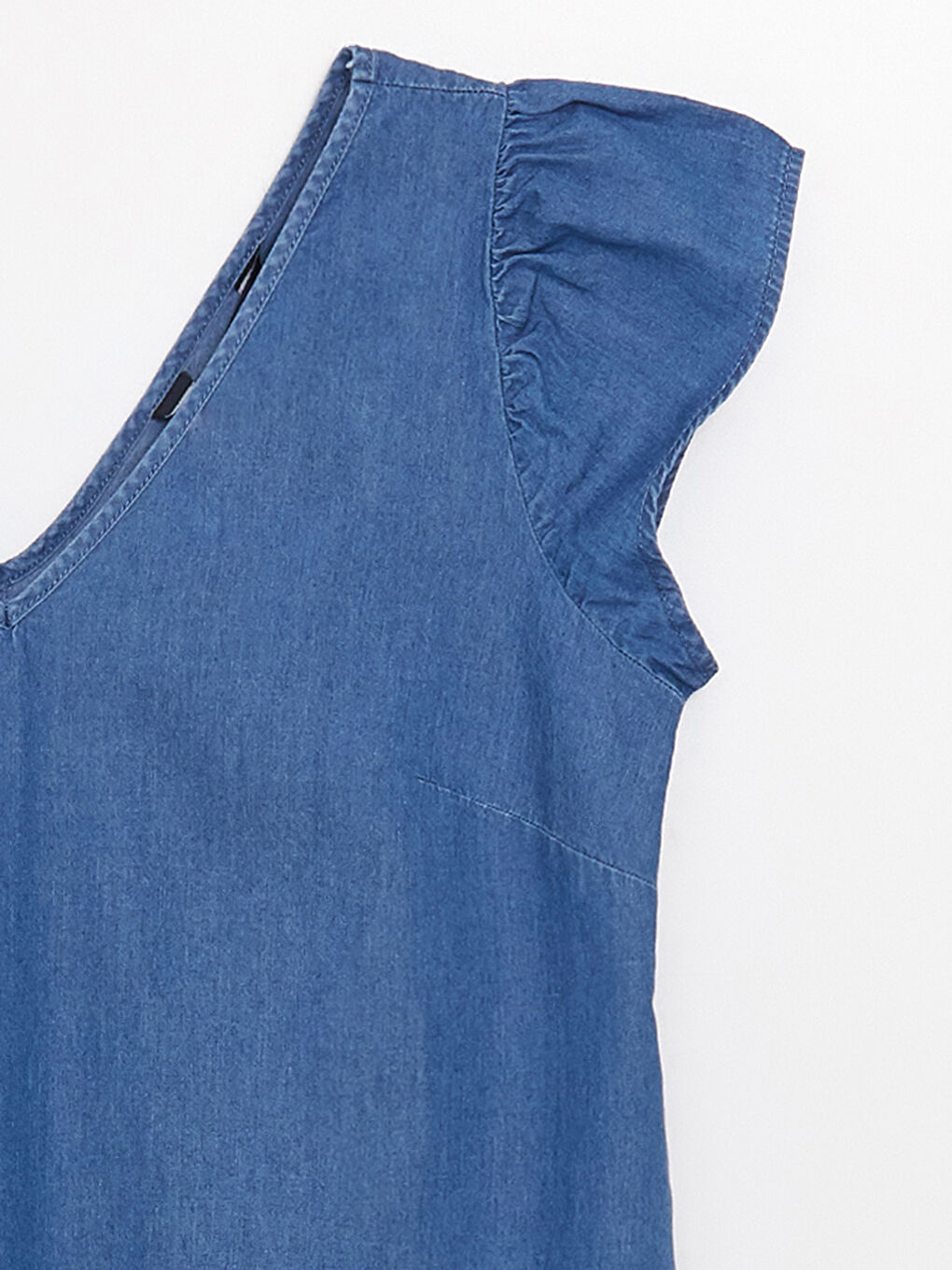 فستان جينز عنق V فورم كم قصير واسع نساء-7