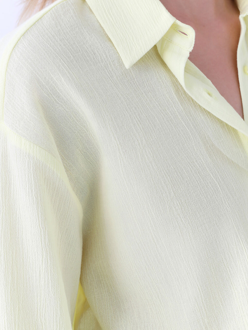 Yeşil Düz Uzun Kollu Oversize Krinkle Kadın Gömlek-3