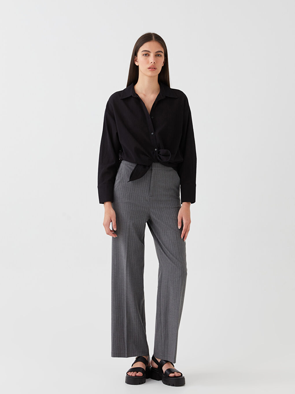 LCW Vision Plain Long Sleeve Oversize Crinkle Women's Shirt -S3HJ87Z8-RQN