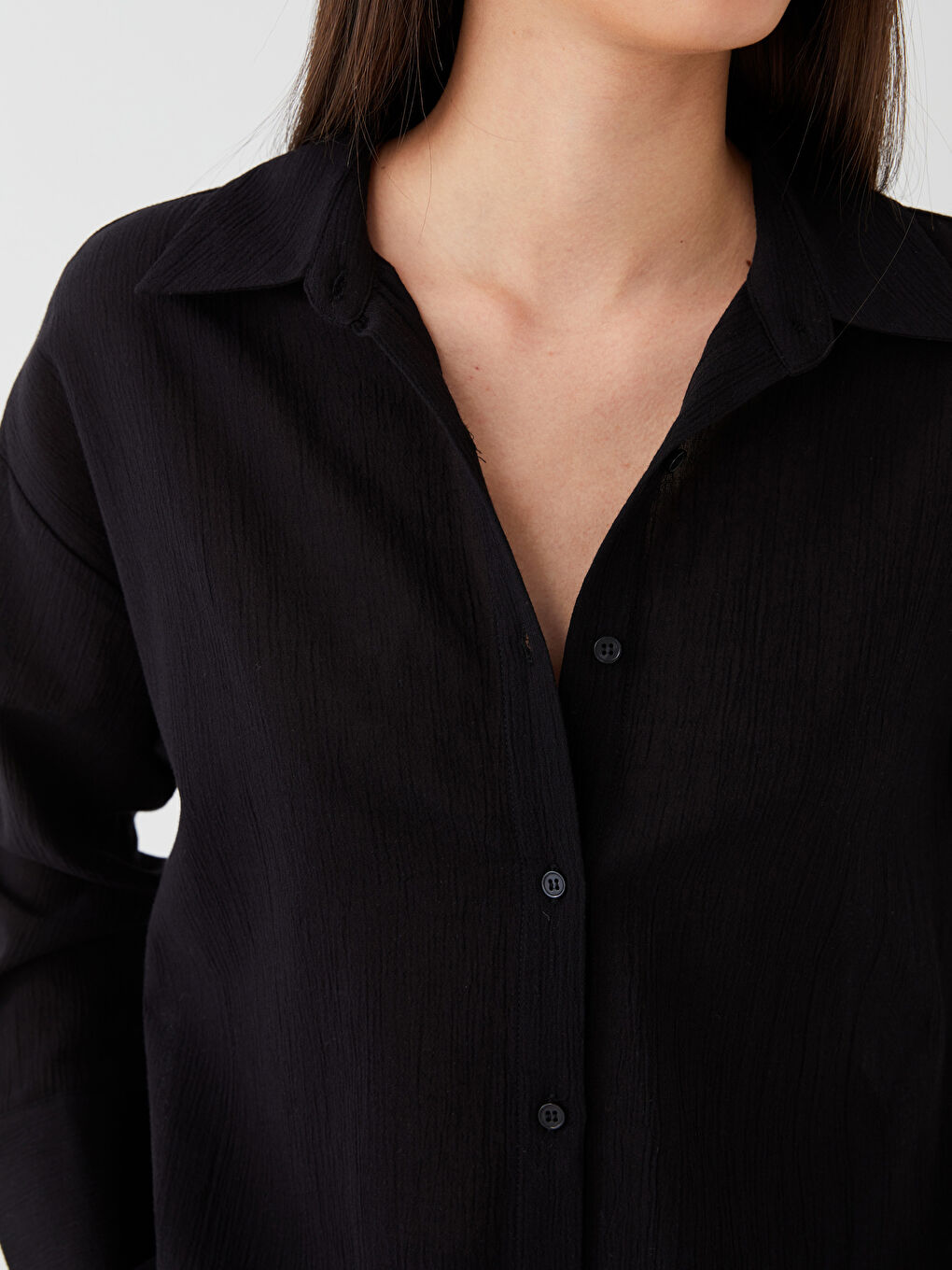 LCW Vision Plain Long Sleeve Oversize Crinkle Women's Shirt -S3HJ87Z8-RQN