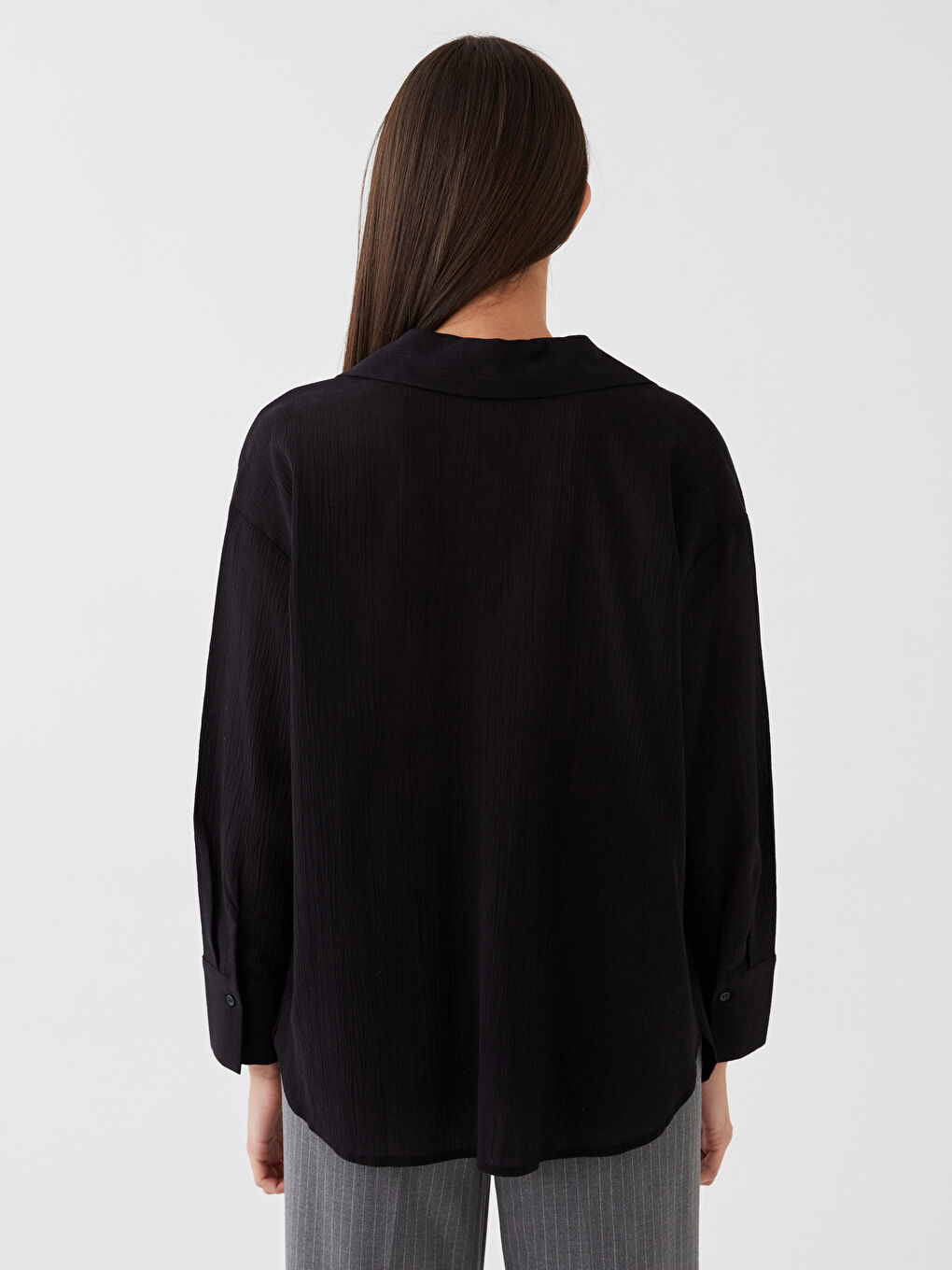 LCW Vision Plain Long Sleeve Oversize Crinkle Women's Shirt -S3HJ87Z8-RQN