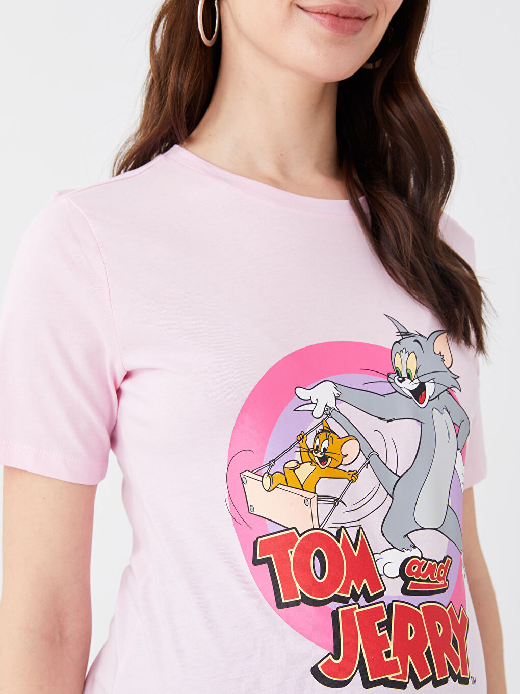 Crew Neck Tom and Jerry Printed Short Sleeve Maternity T-Shirt-2