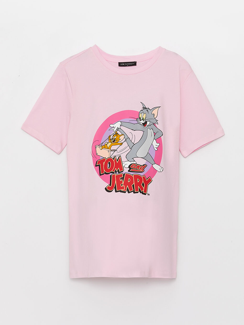 Crew Neck Tom and Jerry Printed Short Sleeve Maternity T-Shirt-4