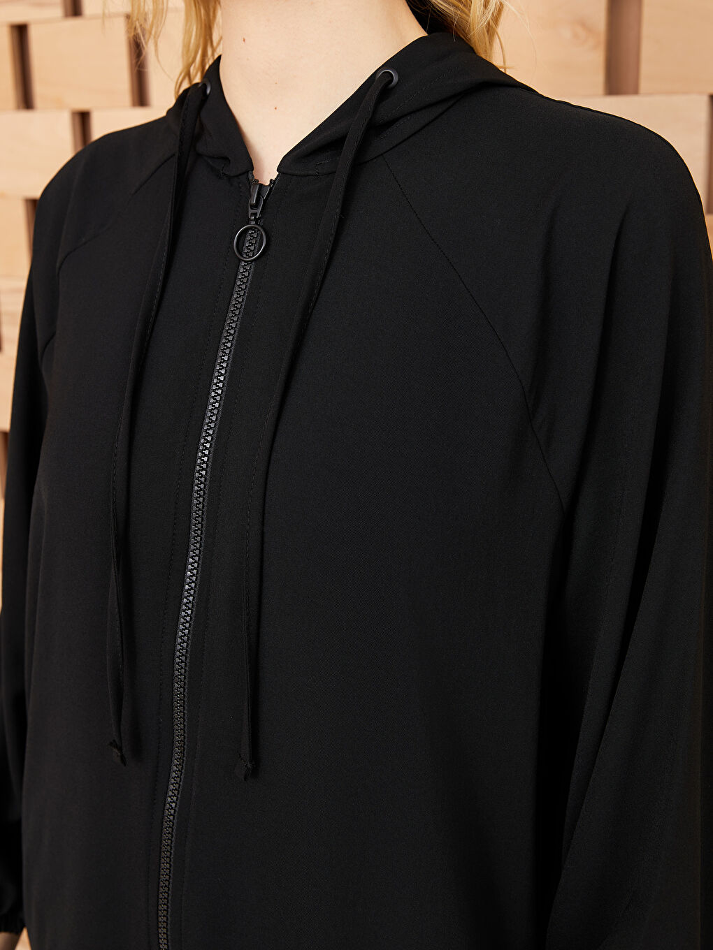 Siyah Kapüşonlu Düz Uzun Kollu Oversize Kadın Tunik-3
