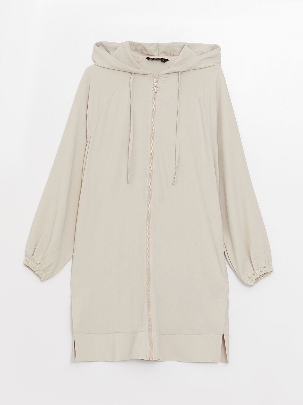 LCW Modest Bej Kapüşonlu Düz Uzun Kollu Oversize Kadın Tunik - 5