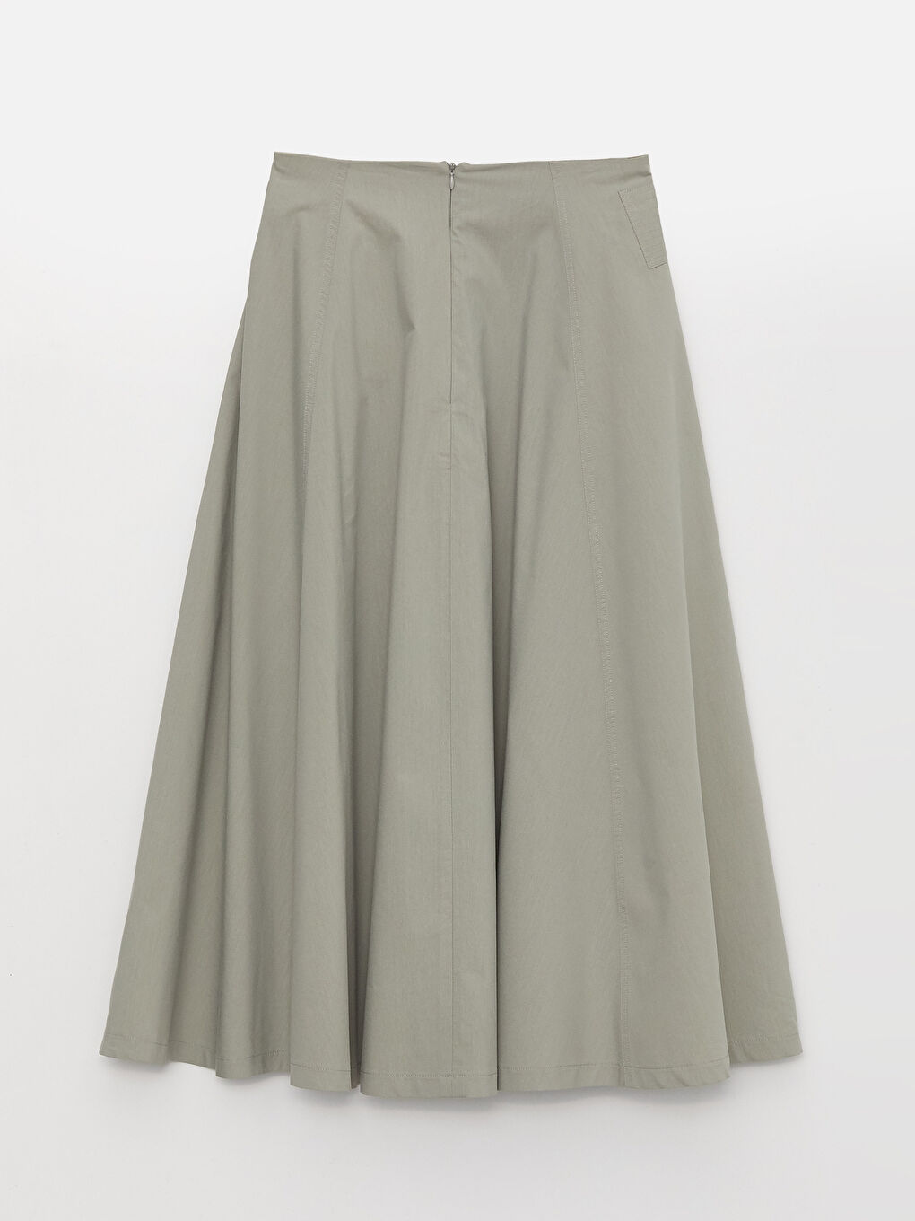 Haki Beli Fermuarlı Düz Poplin Kadın Etek-7