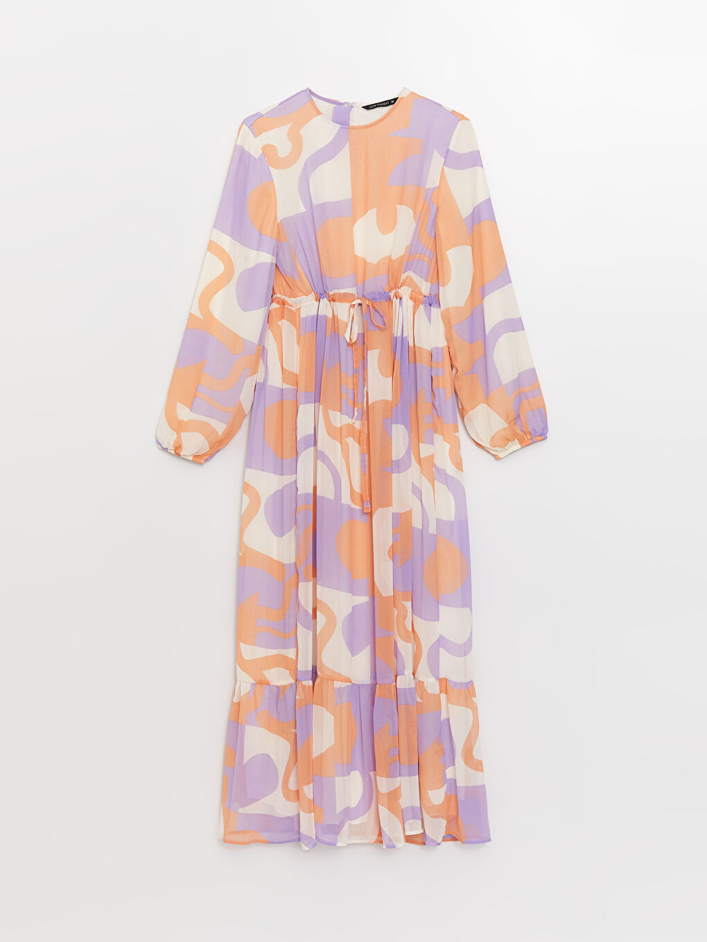 Crew Neck Patterned Long Sleeve Chiffon Women's Dress -S3HK11Z8-LSR