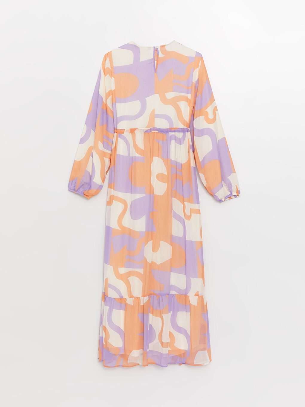 Crew Neck Patterned Long Sleeve Chiffon Women's Dress -S3HK11Z8-LSR
