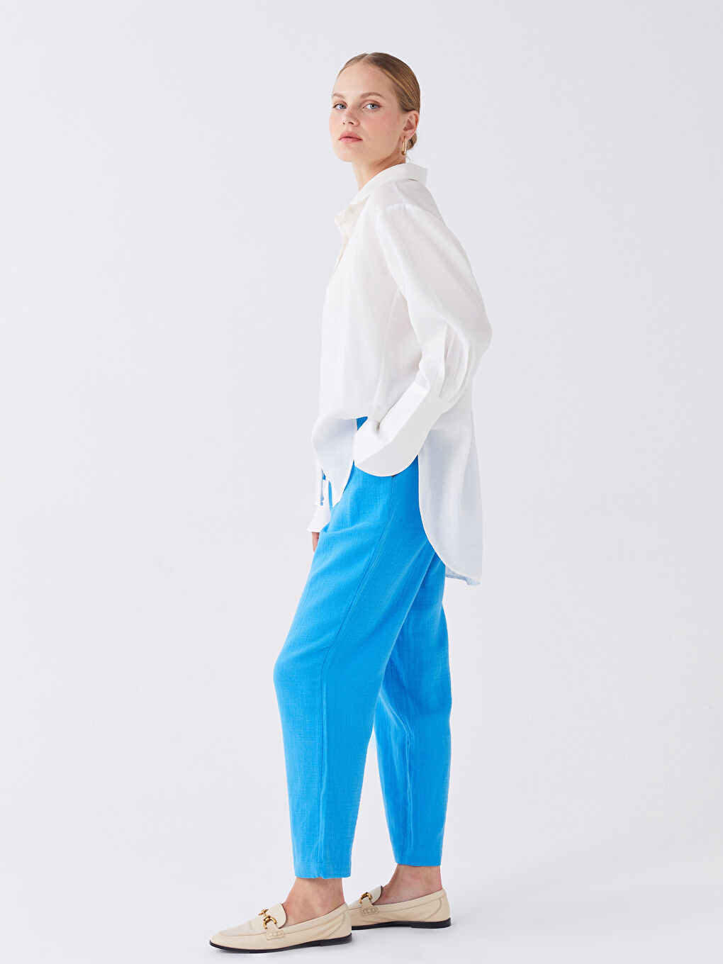 Elasticated Waist Loose Fit Muslin Women's Trousers -S3HK12Z8-V2Y