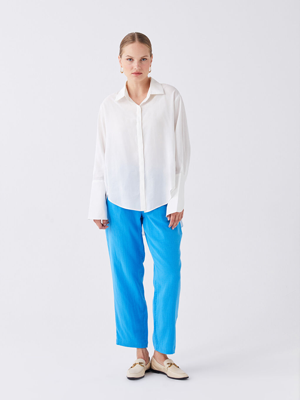 Elasticated Waist Loose Fit Muslin Women's Trousers -S3HK12Z8-V2Y