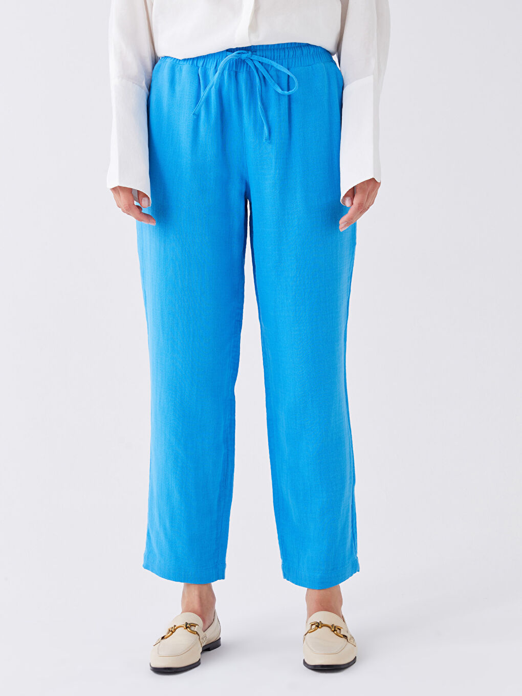 Elasticated Waist Loose Fit Muslin Women's Trousers -S3HK12Z8-V2Y