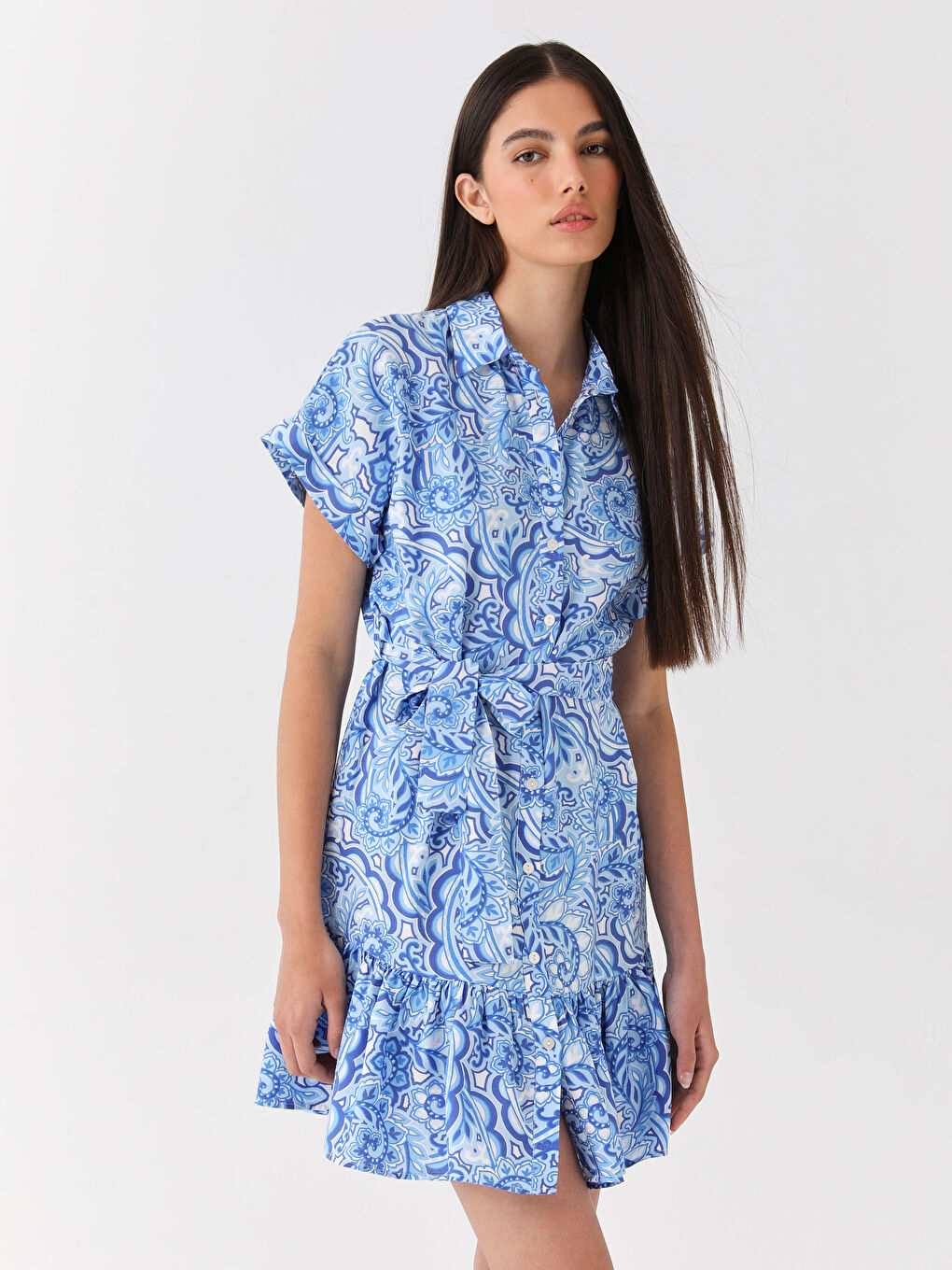 Floral Short Sleeve Women's Shirt Dress -S3HK20Z8-LQQ