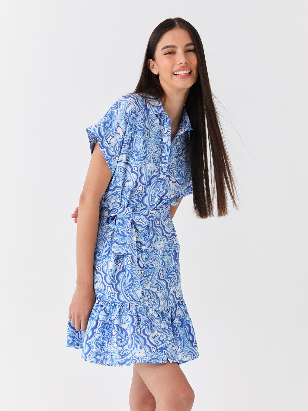 Floral Short Sleeve Women's Shirt Dress -S3HK20Z8-LQQ