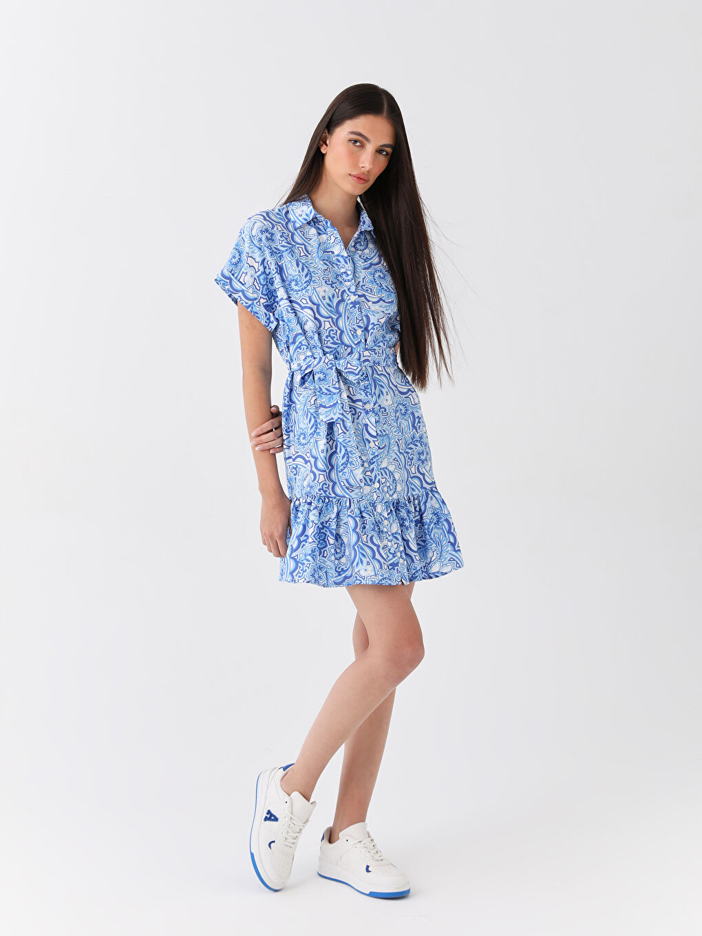 Floral Short Sleeve Women's Shirt Dress -S3HK20Z8-LQQ