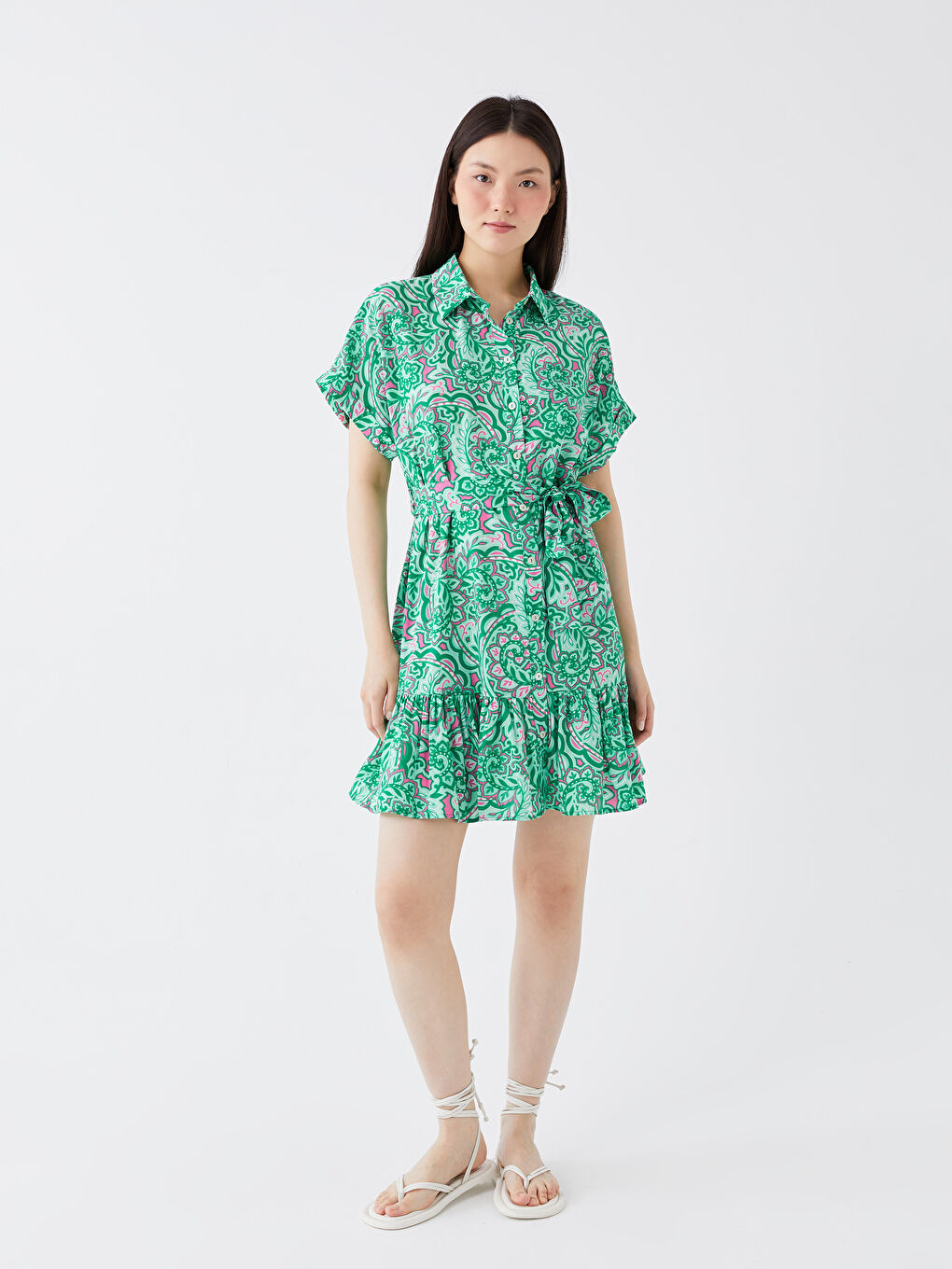 Floral Short Sleeve Women's Shirt Dress -S3HK20Z8-LRR