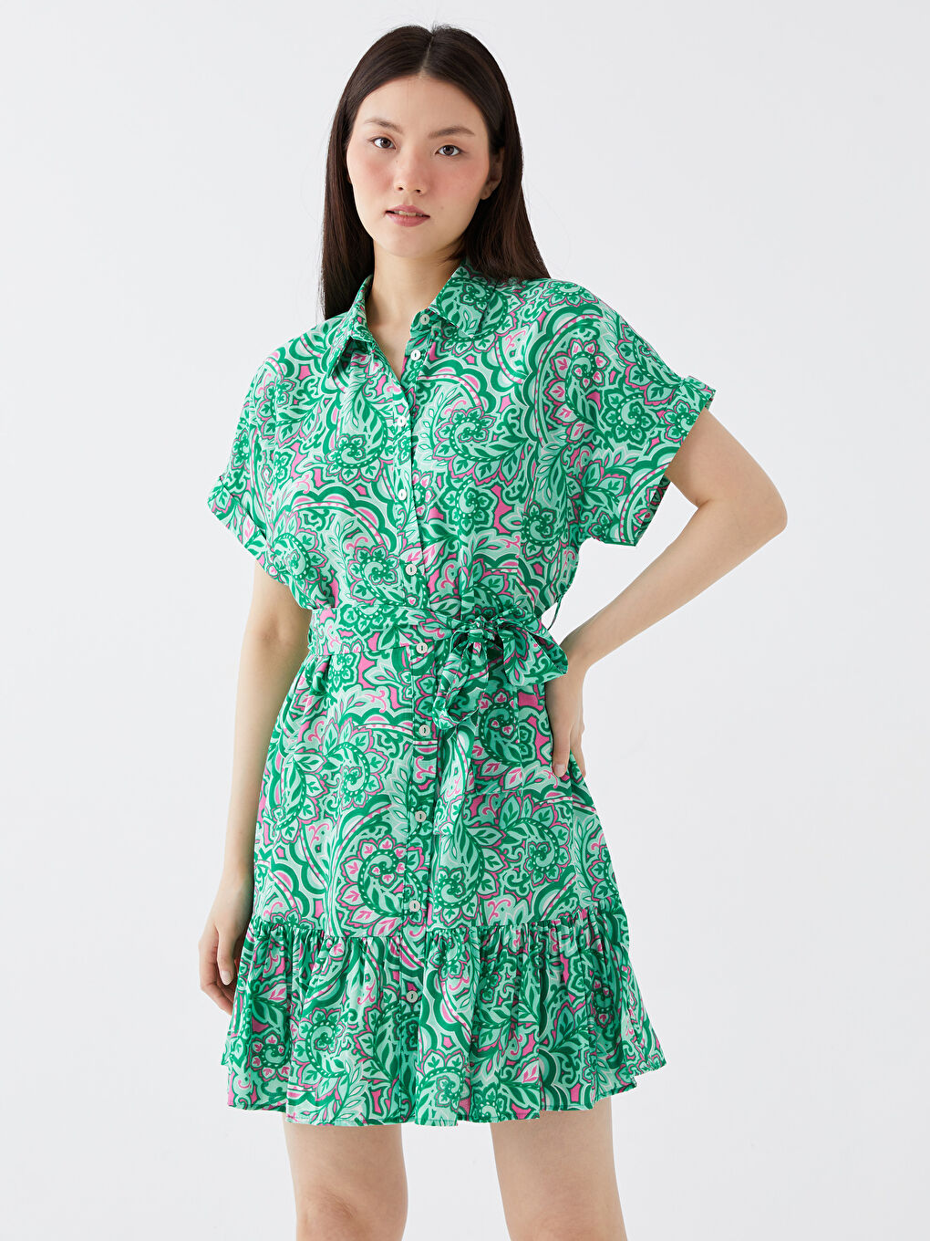 Floral Short Sleeve Women's Shirt Dress -S3HK20Z8-LRR