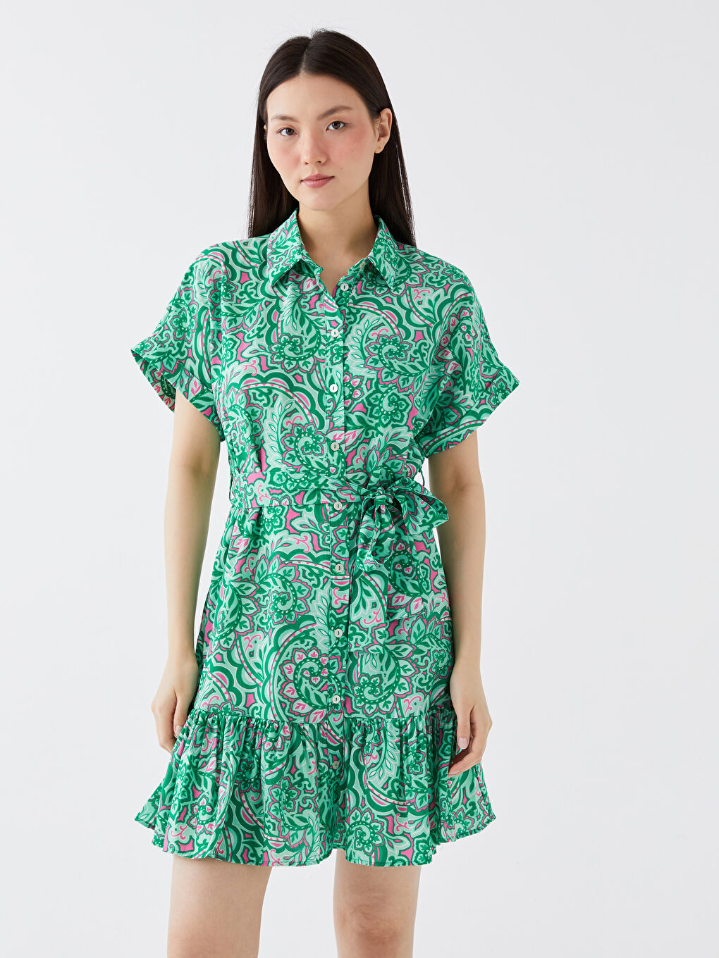 Floral Short Sleeve Women's Shirt Dress -S3HK20Z8-LRR