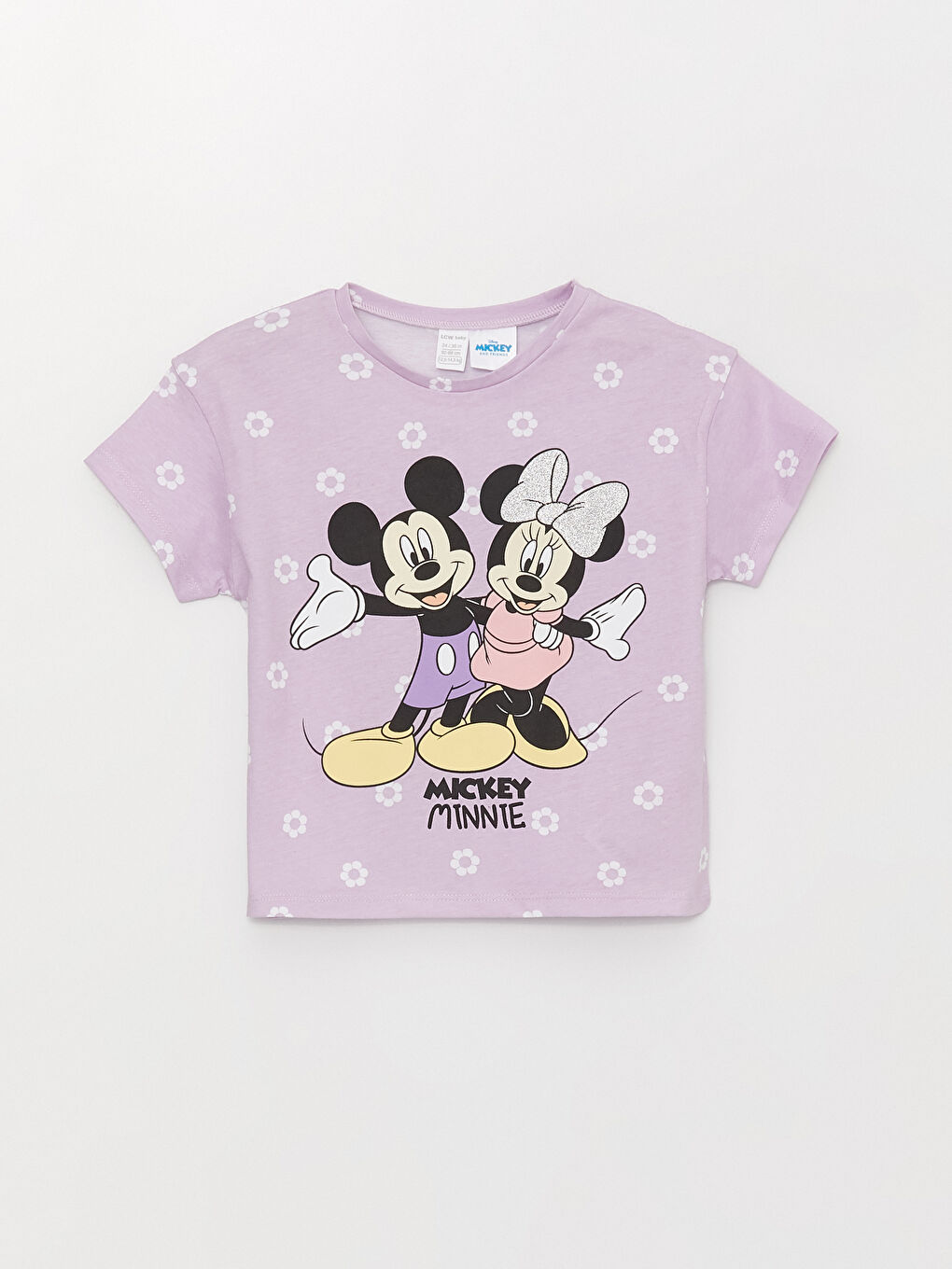 Crew Neck Short Sleeve Minnie and Mickey Mouse Printed Baby Girl T-Shirt