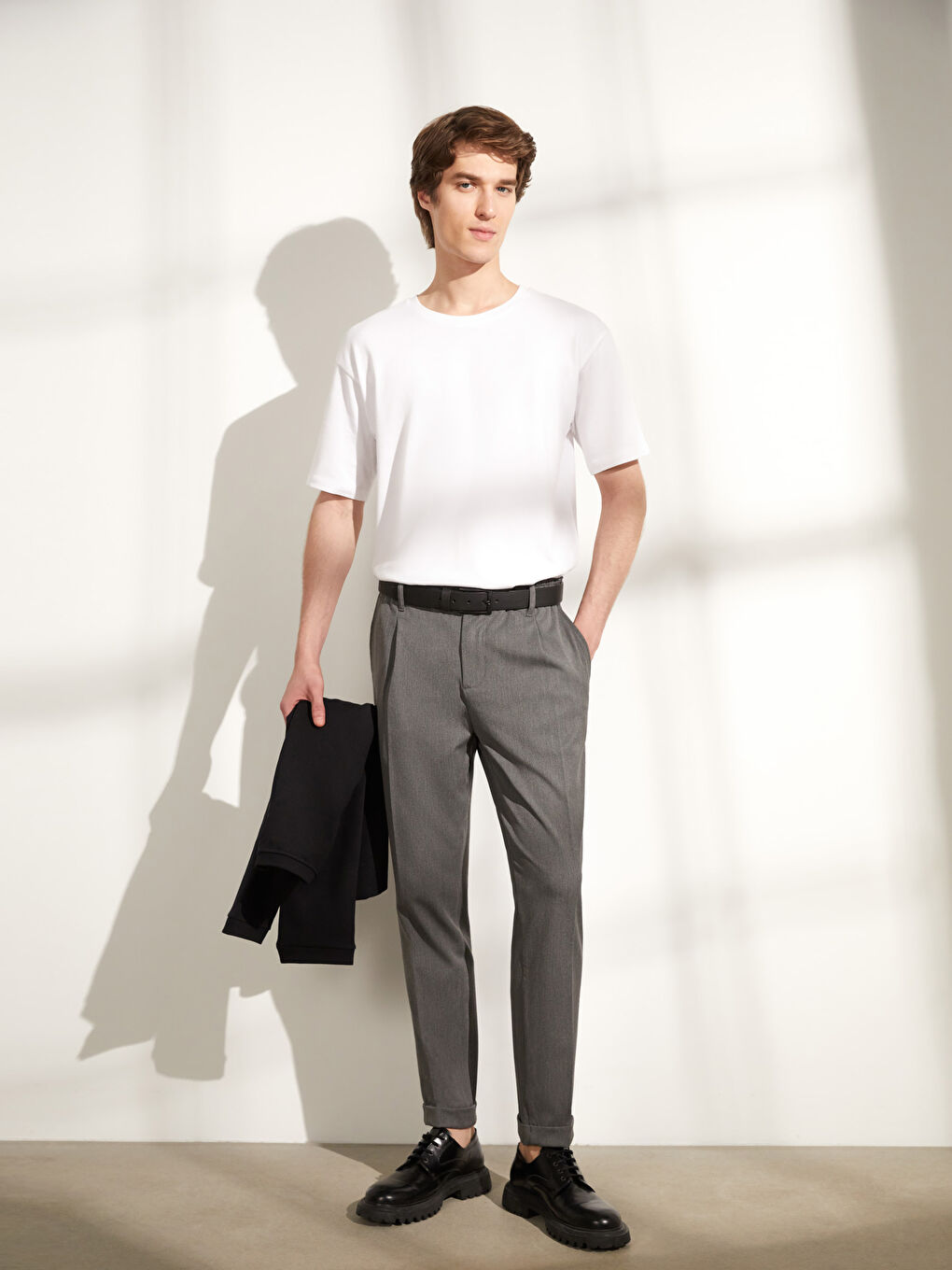 Gri Standart Kalıp Erkek Pantolon-1